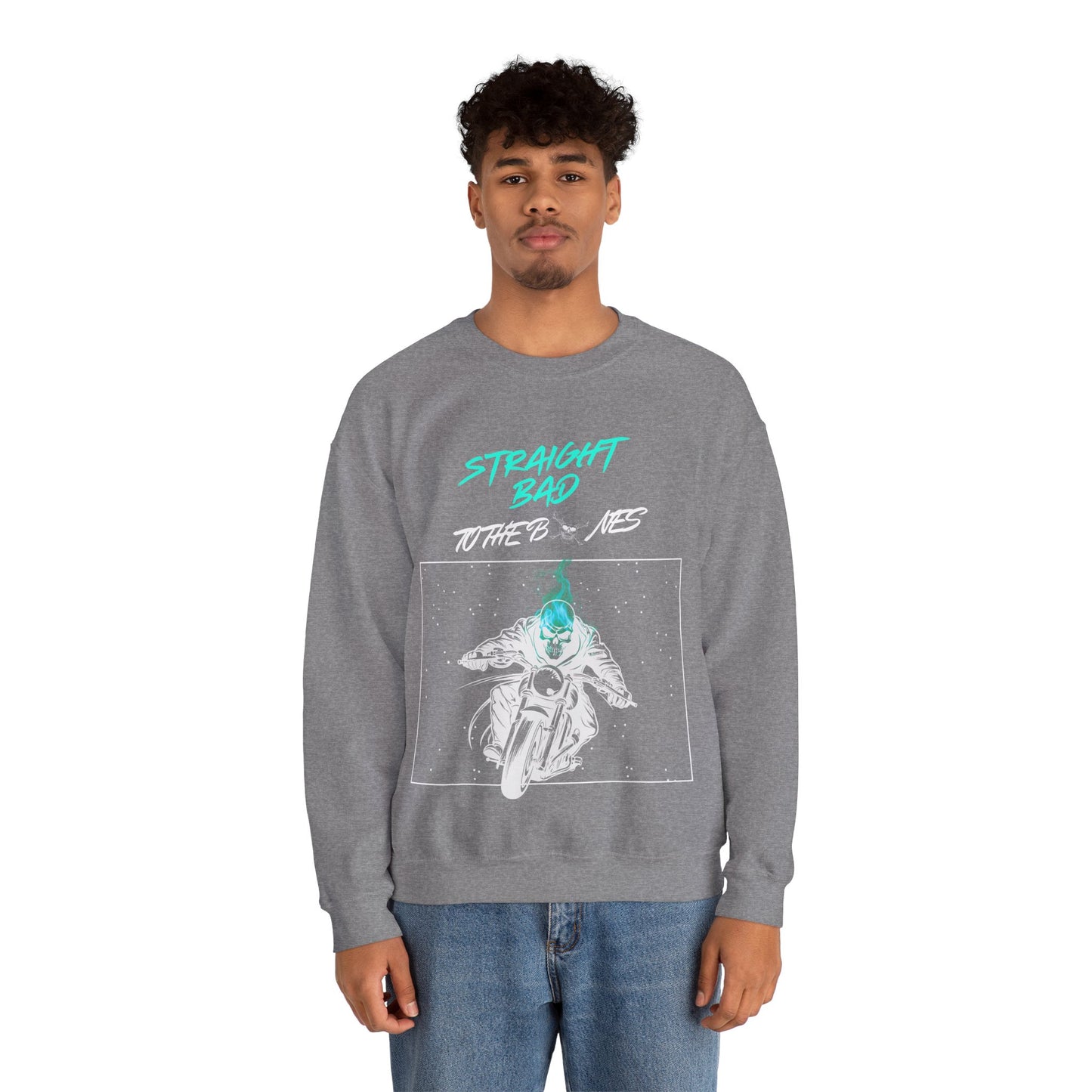 Straight Bad To The Bones Crewneck Sweatshirt-Cyan