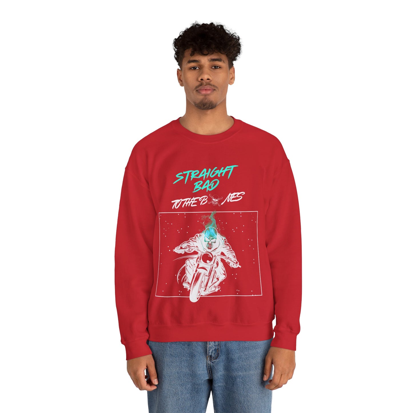 Straight Bad To The Bones Crewneck Sweatshirt-Cyan