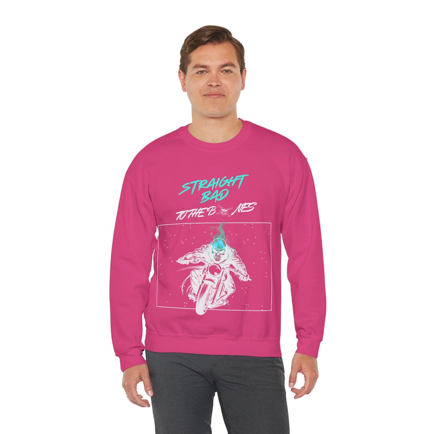 Straight Bad To The Bones Crewneck Sweatshirt-Cyan