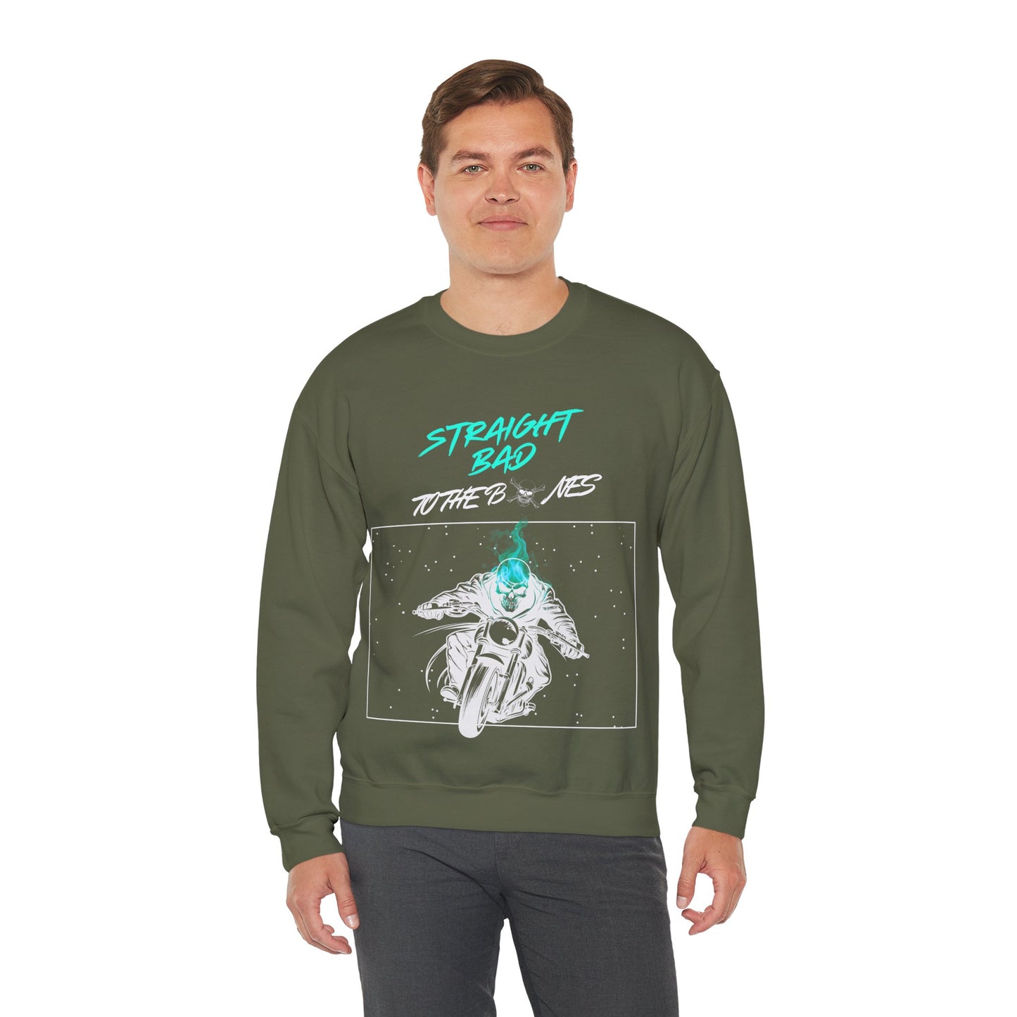 Straight Bad To The Bones Crewneck Sweatshirt-Cyan