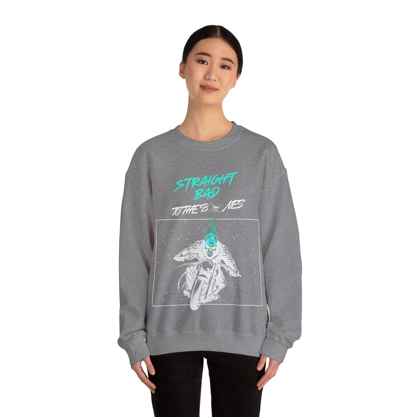 Straight Bad To The Bones Crewneck Sweatshirt-Cyan