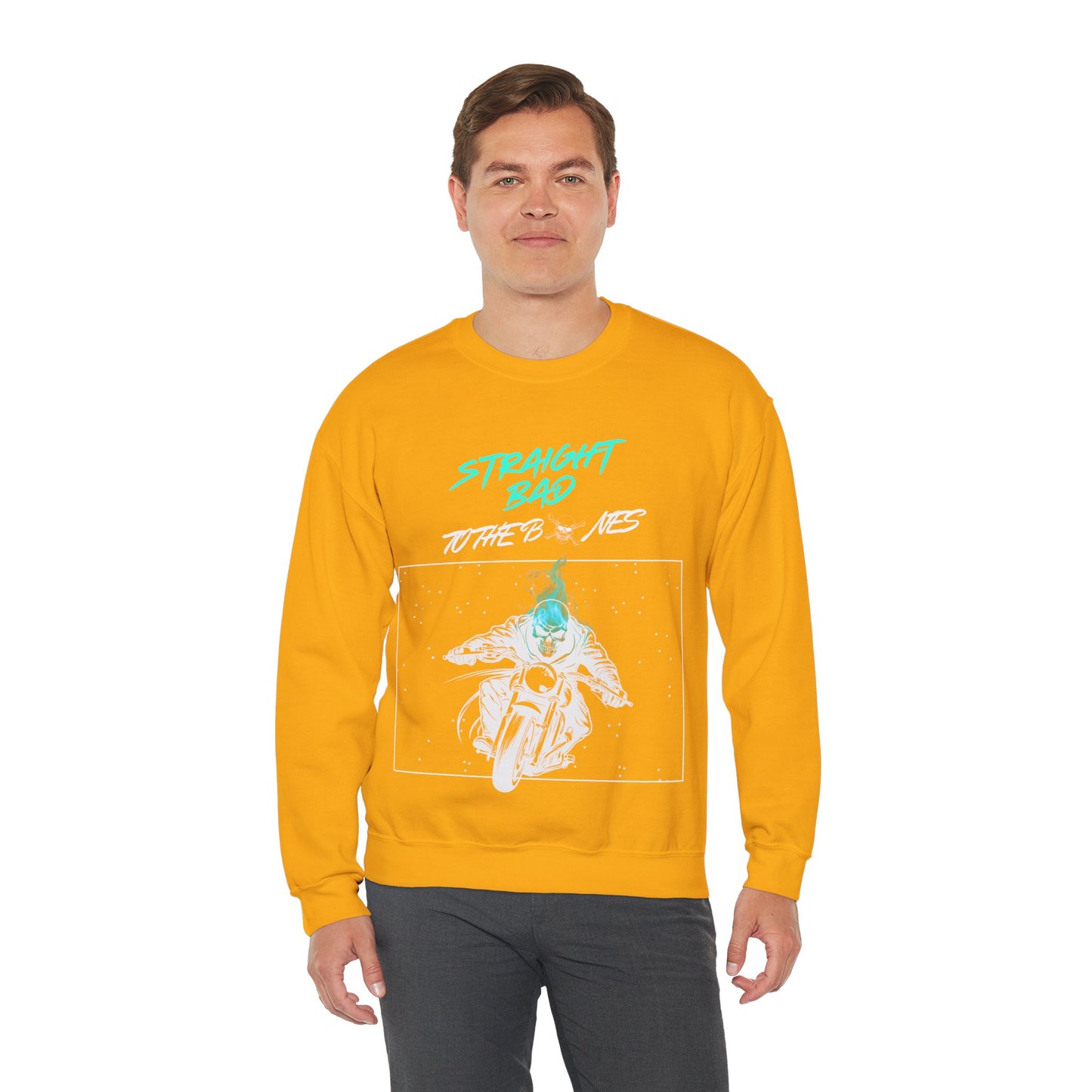 Straight Bad To The Bones Crewneck Sweatshirt-Cyan