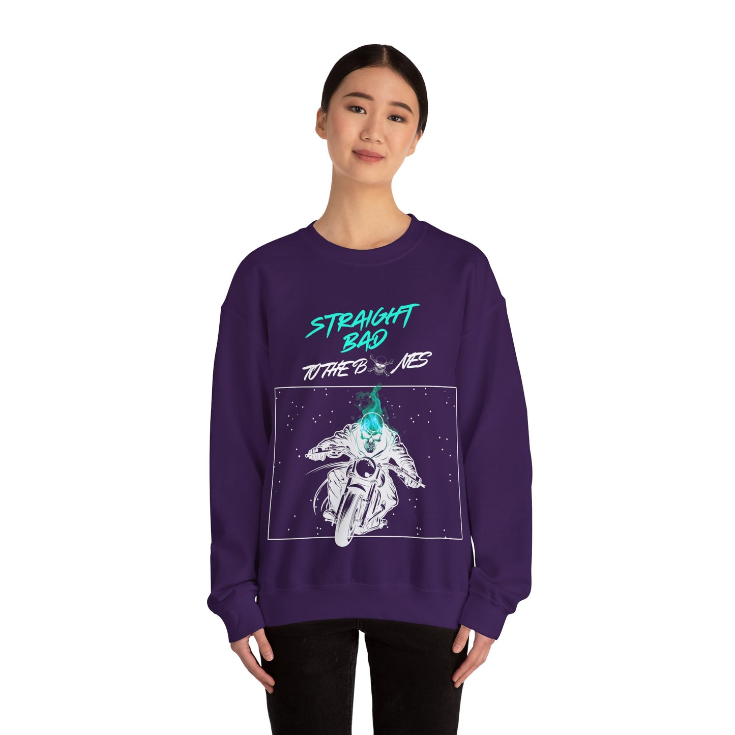 Straight Bad To The Bones Crewneck Sweatshirt-Cyan