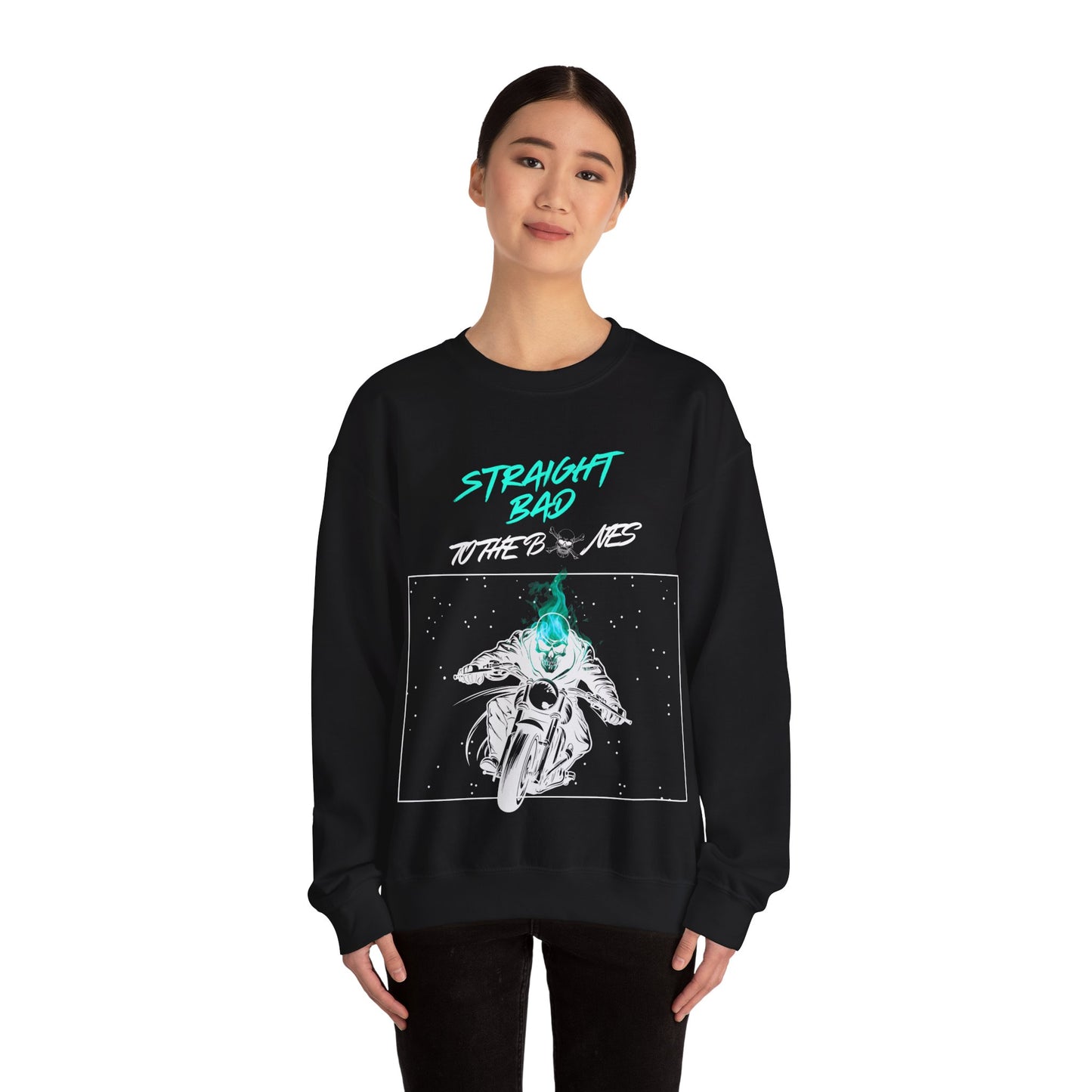 Straight Bad To The Bones Crewneck Sweatshirt-Cyan