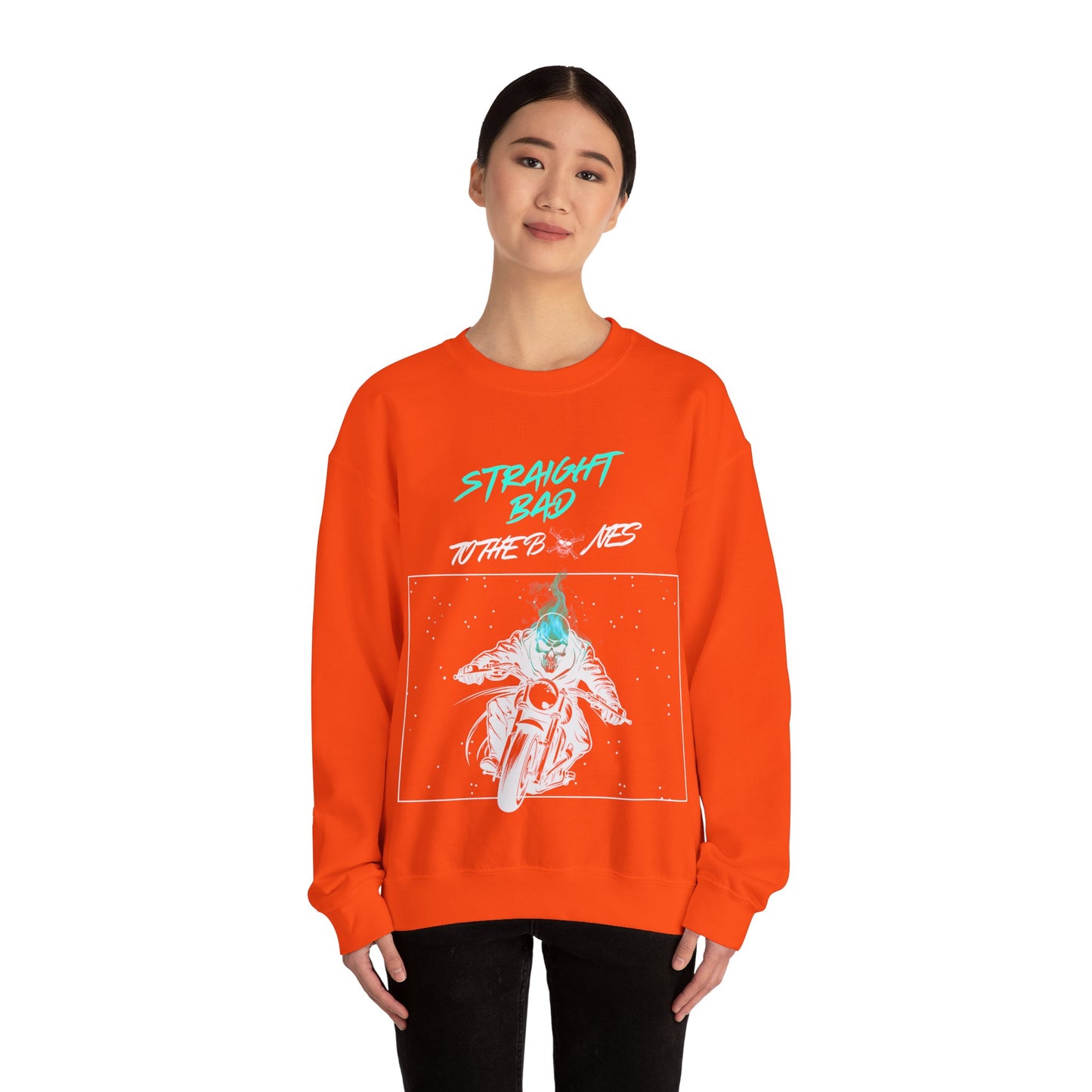 Straight Bad To The Bones Crewneck Sweatshirt-Cyan