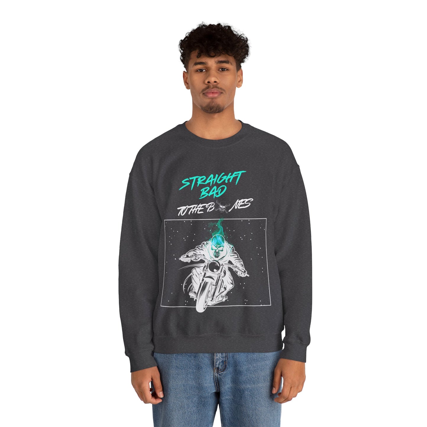 Straight Bad To The Bones Crewneck Sweatshirt-Cyan