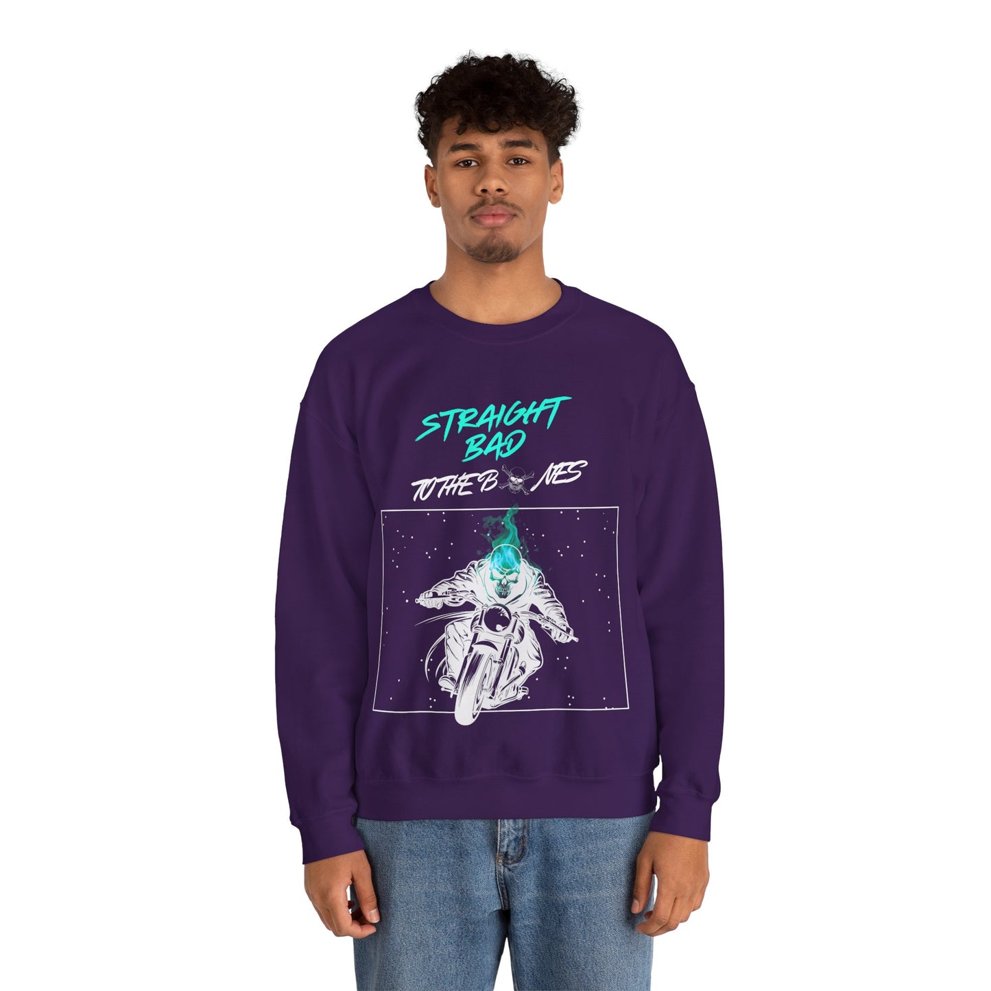 Straight Bad To The Bones Crewneck Sweatshirt-Cyan