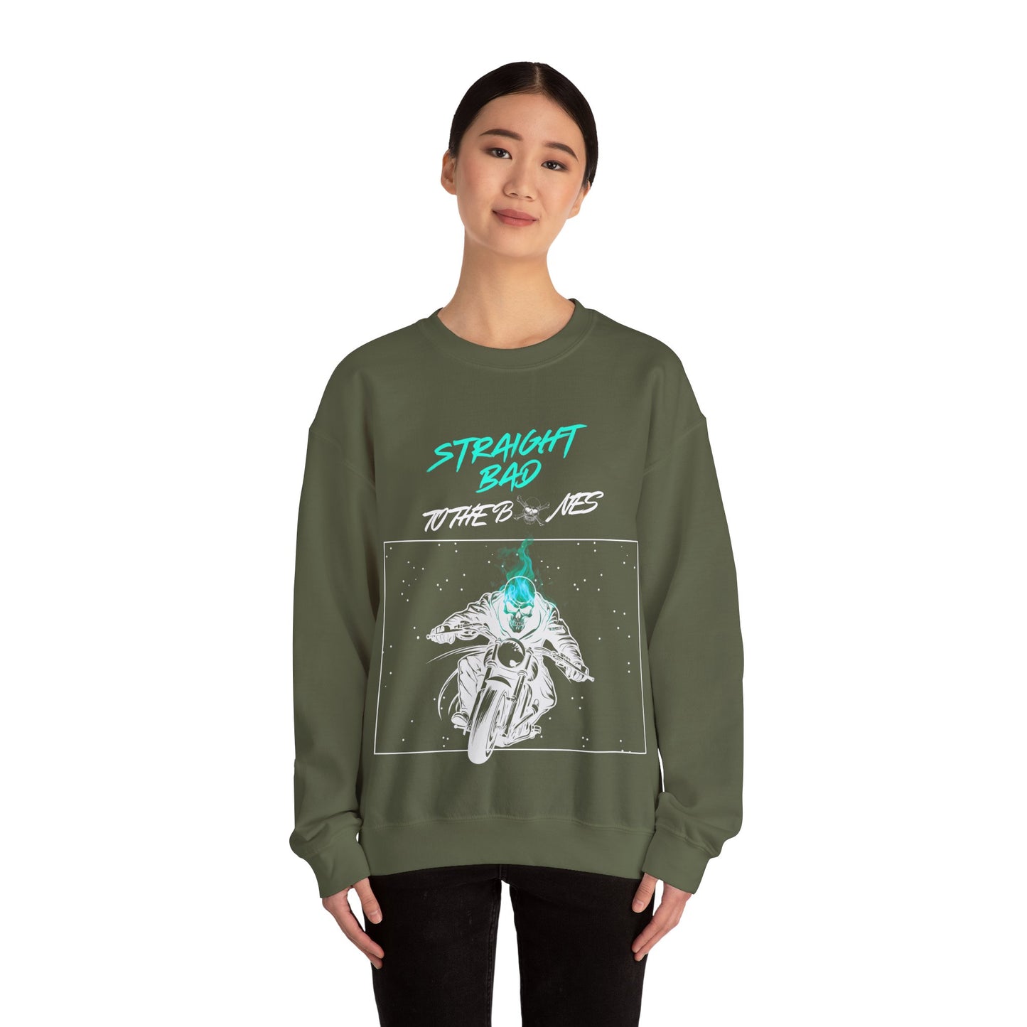 Straight Bad To The Bones Crewneck Sweatshirt-Cyan