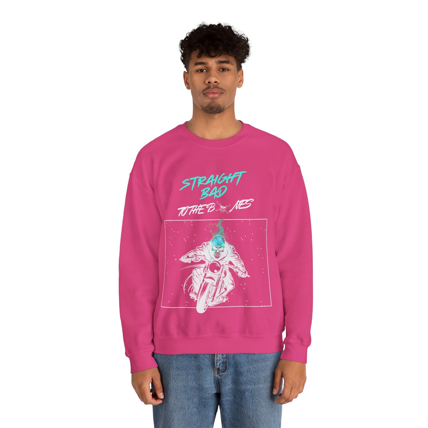 Straight Bad To The Bones Crewneck Sweatshirt-Cyan