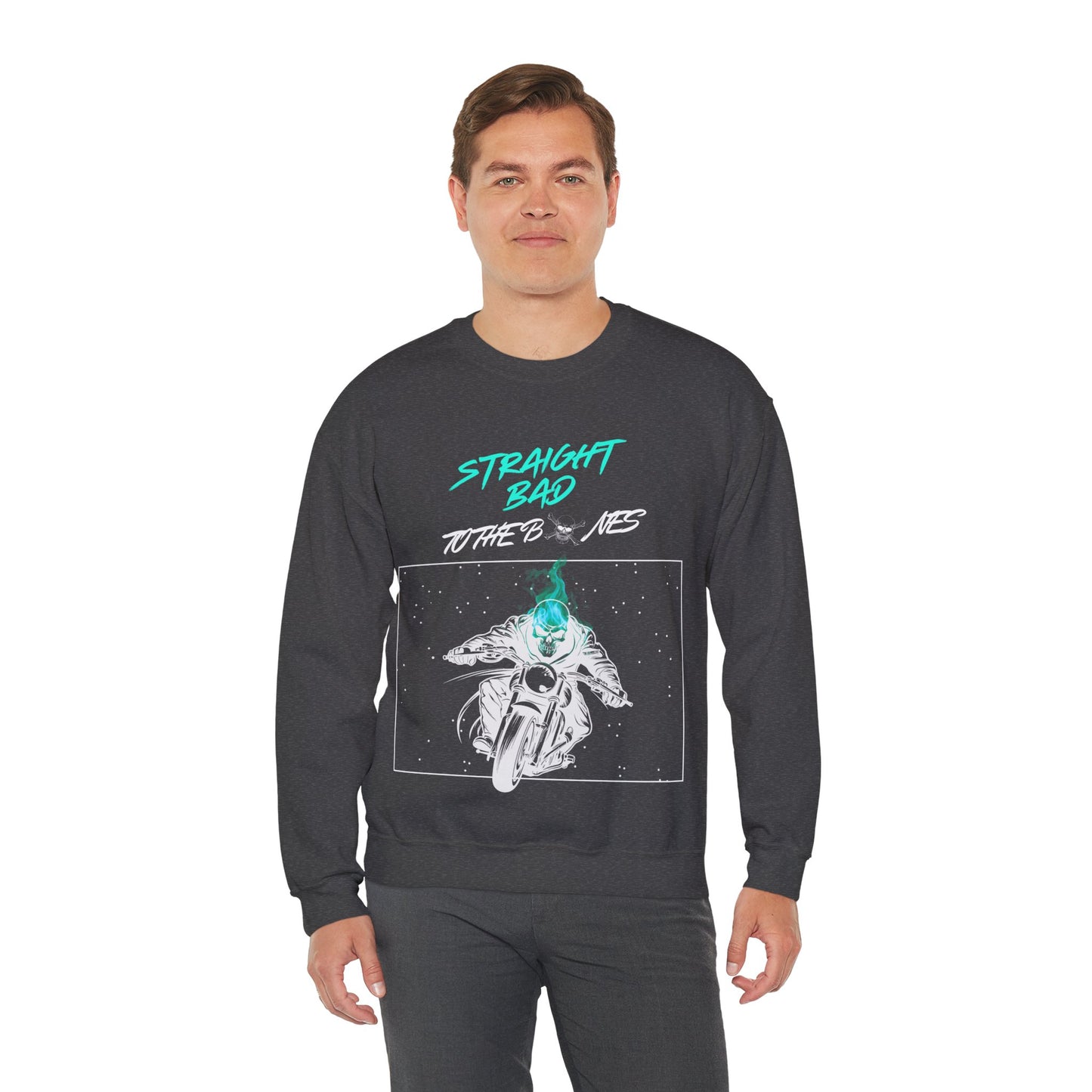 Straight Bad To The Bones Crewneck Sweatshirt-Cyan