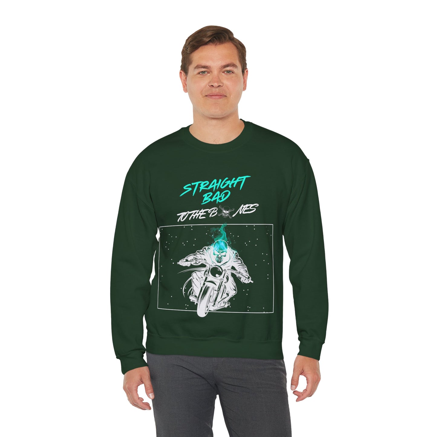 Straight Bad To The Bones Crewneck Sweatshirt-Cyan