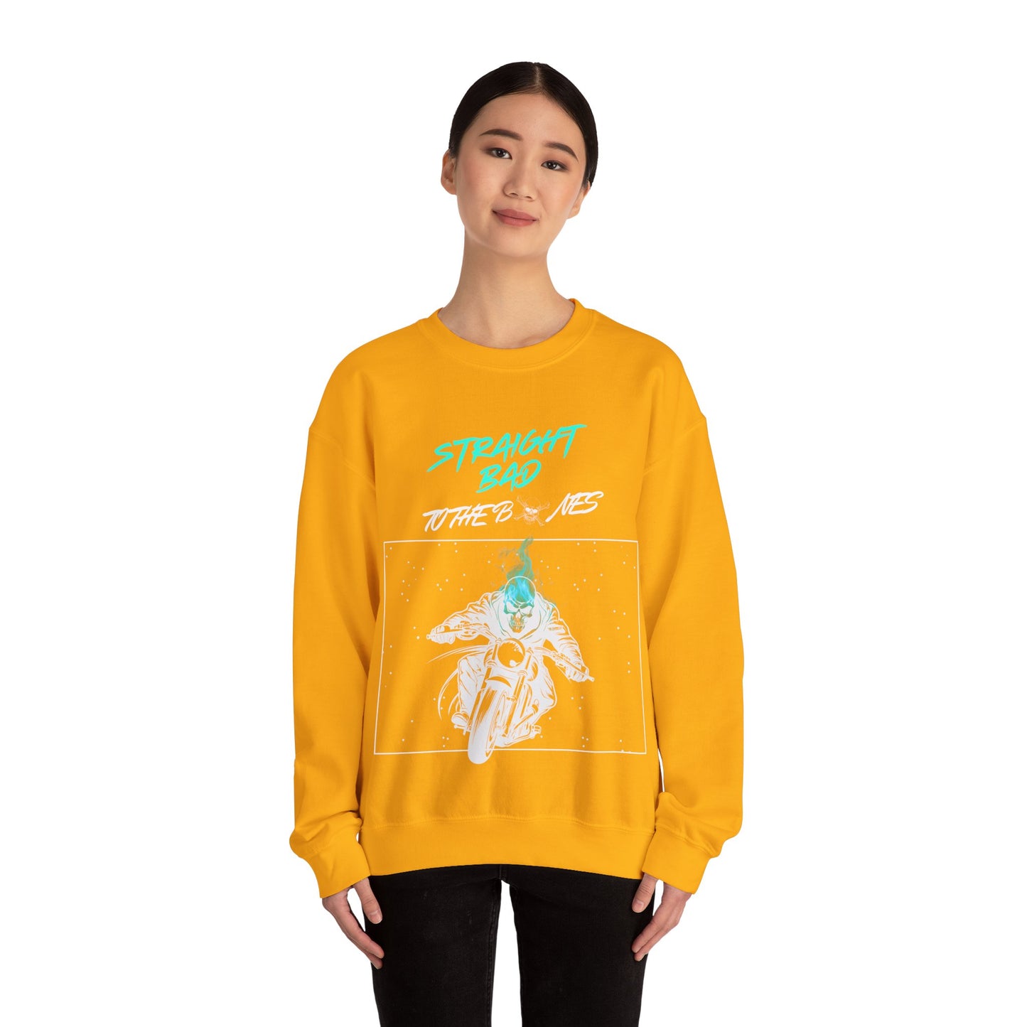 Straight Bad To The Bones Crewneck Sweatshirt-Cyan