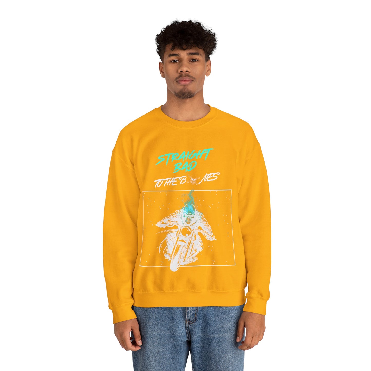 Straight Bad To The Bones Crewneck Sweatshirt-Cyan