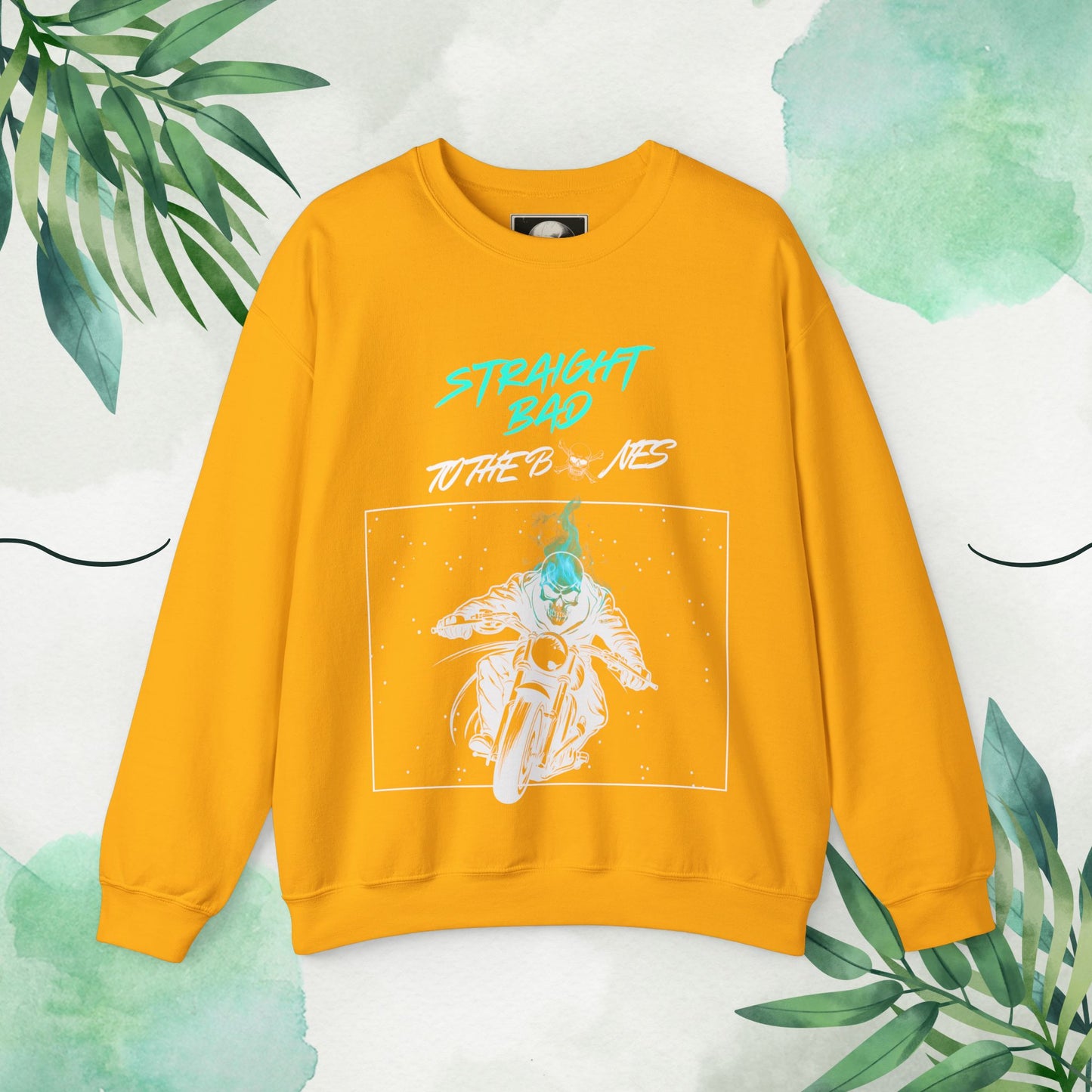 Straight Bad To The Bones Crewneck Sweatshirt-Cyan