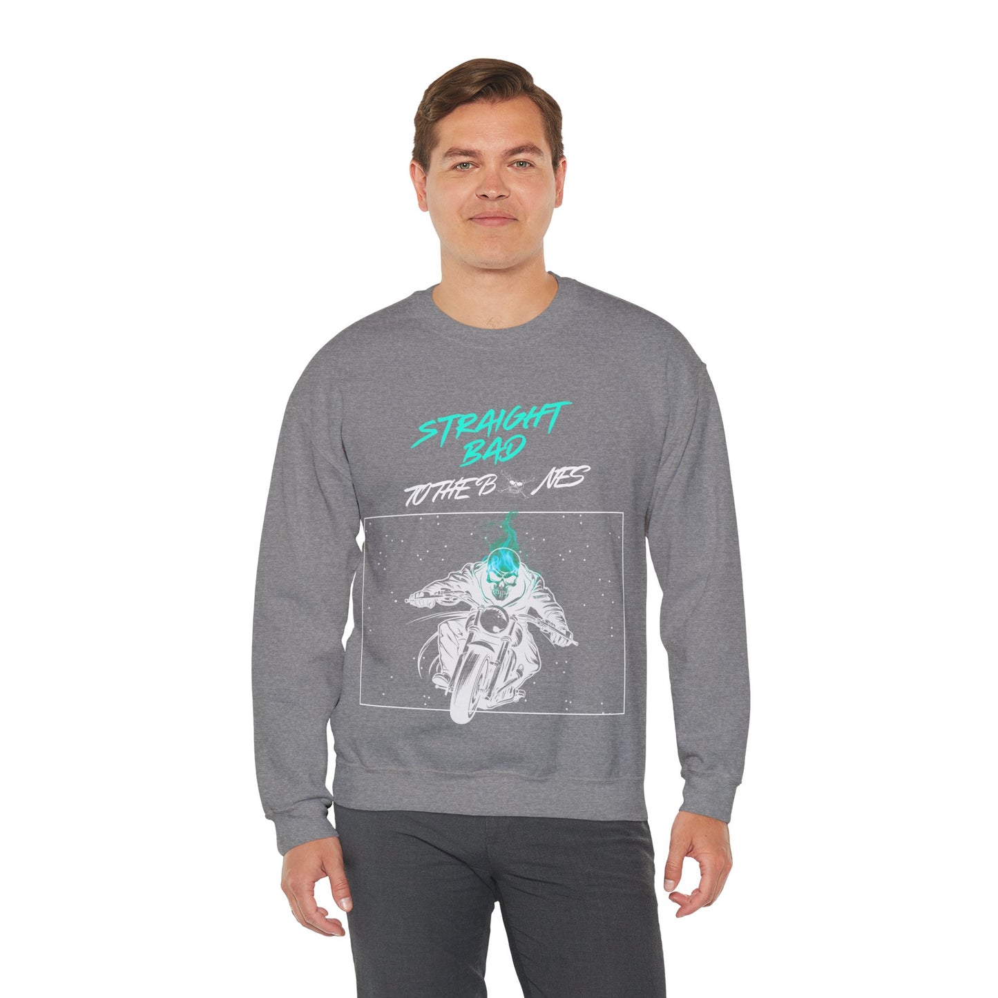 Straight Bad To The Bones Crewneck Sweatshirt-Cyan