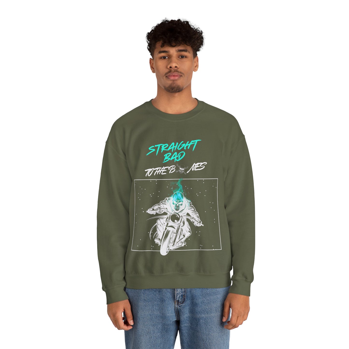 Straight Bad To The Bones Crewneck Sweatshirt-Cyan