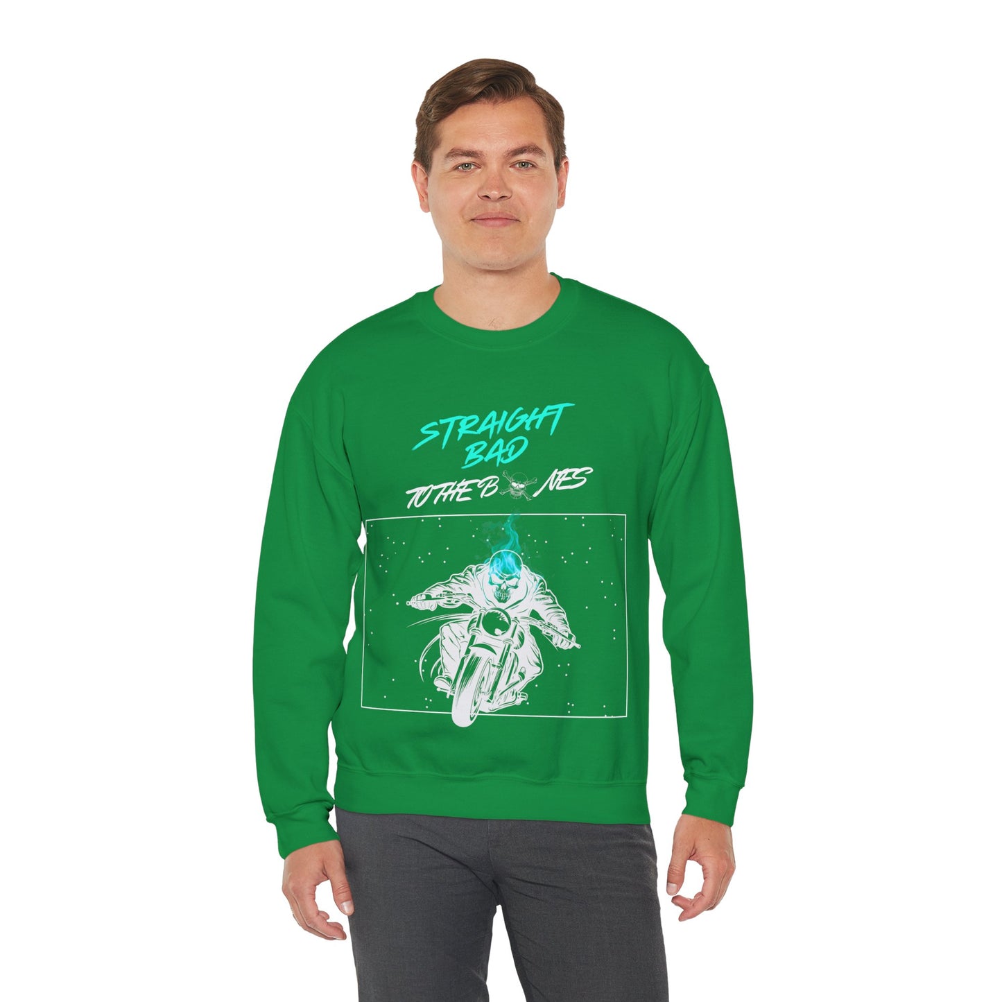 Straight Bad To The Bones Crewneck Sweatshirt-Cyan