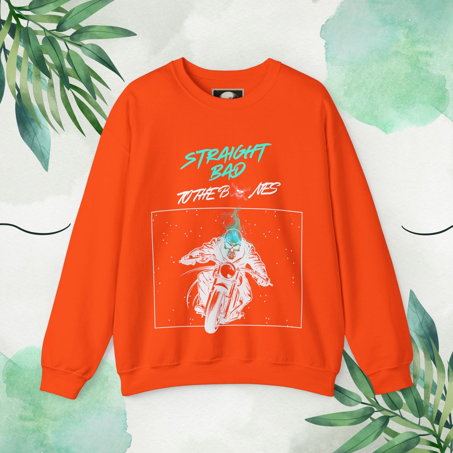 Straight Bad To The Bones Crewneck Sweatshirt-Cyan