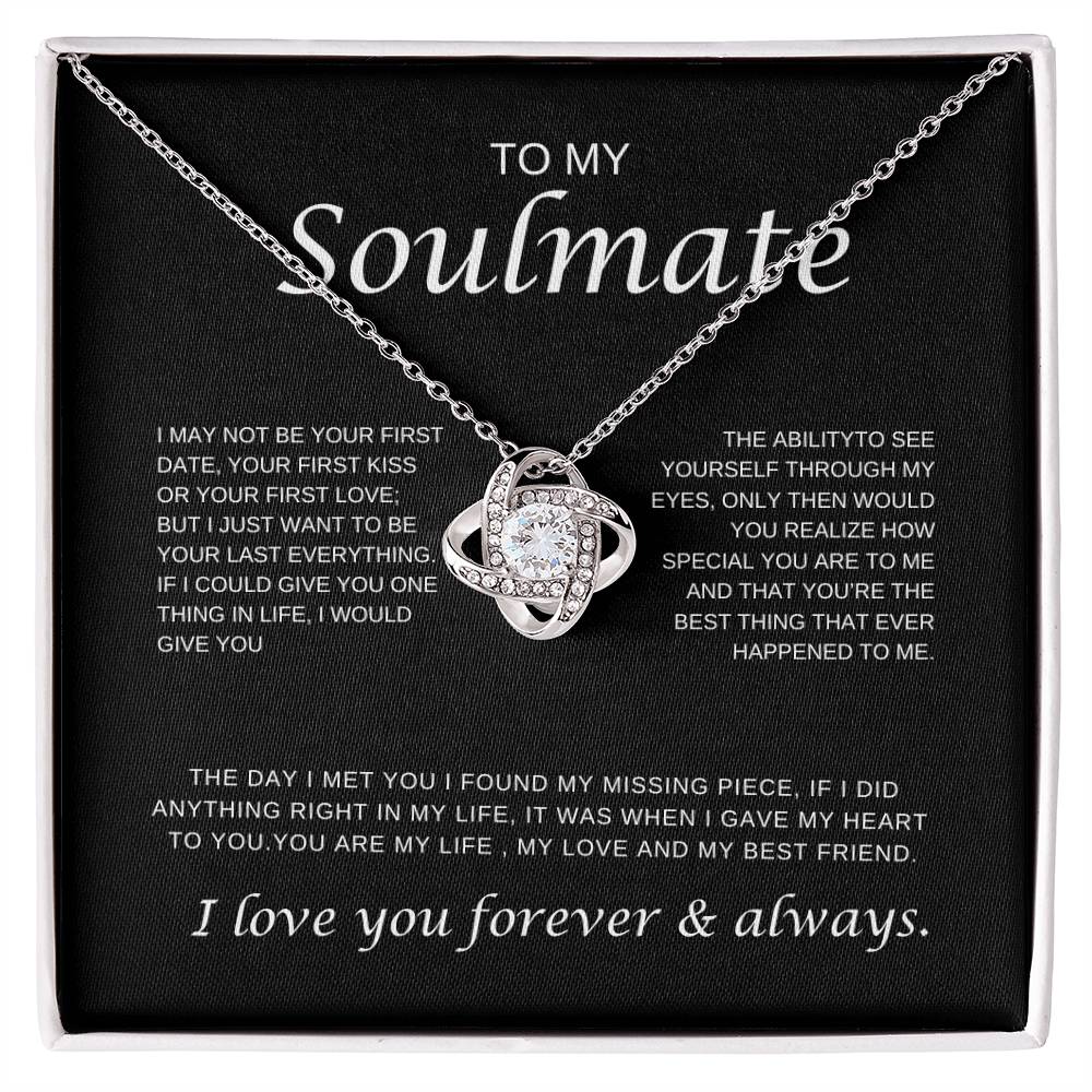 To My Soulmate /  Love Knot Necklace with Message Card / Christmas Gift