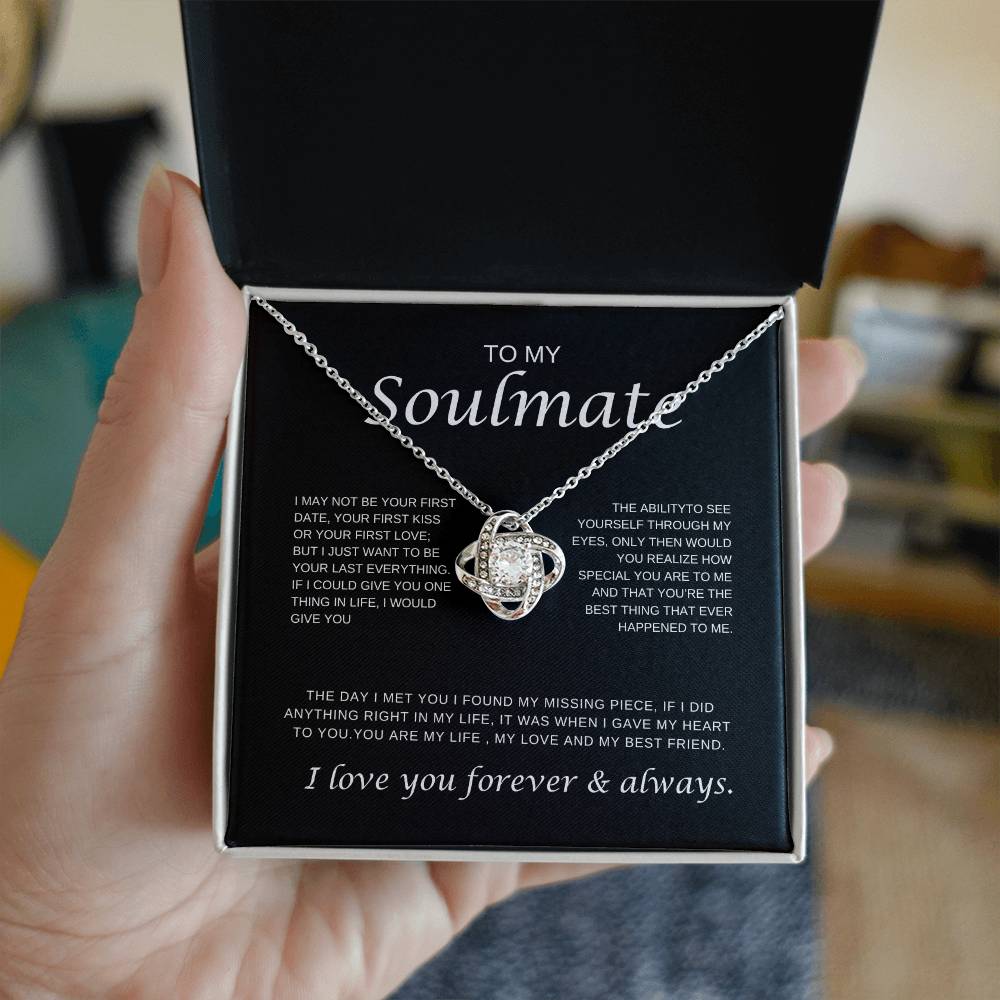 To My Soulmate /  Love Knot Necklace with Message Card / Christmas Gift