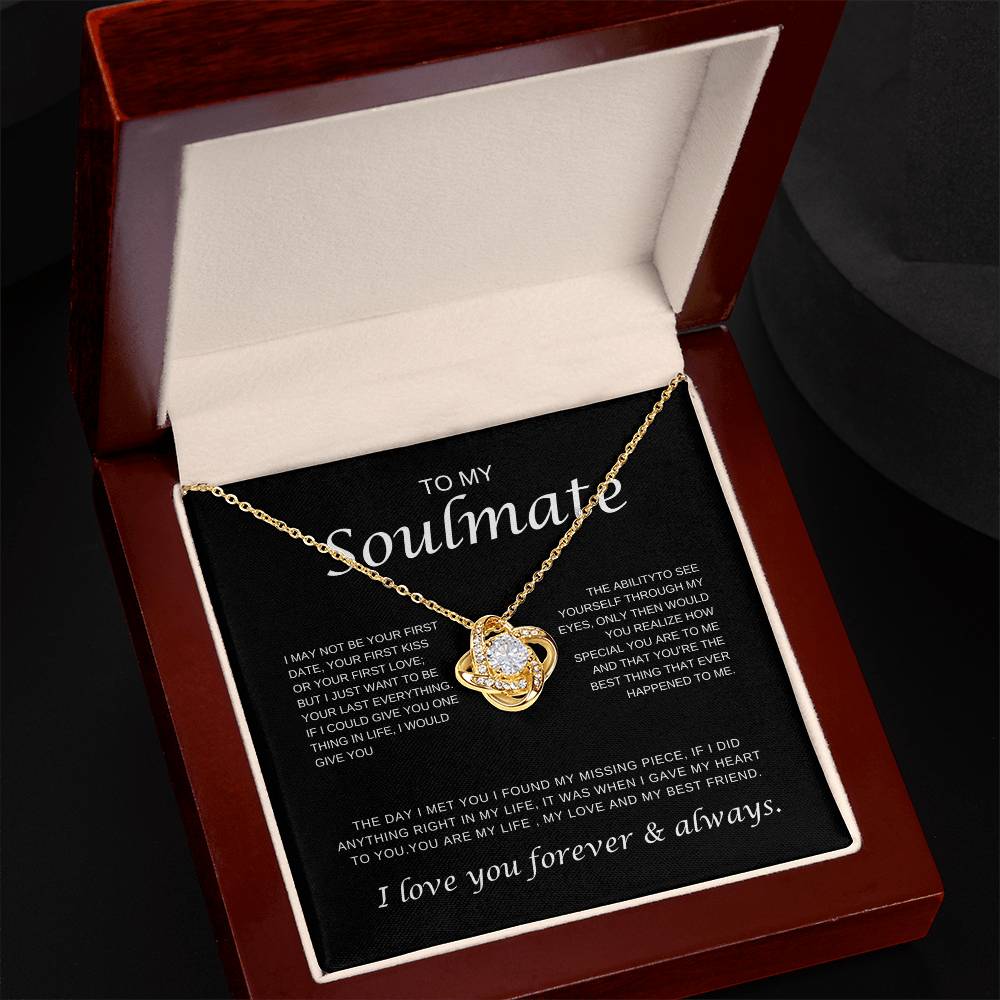 To My Soulmate /  Love Knot Necklace with Message Card / Christmas Gift