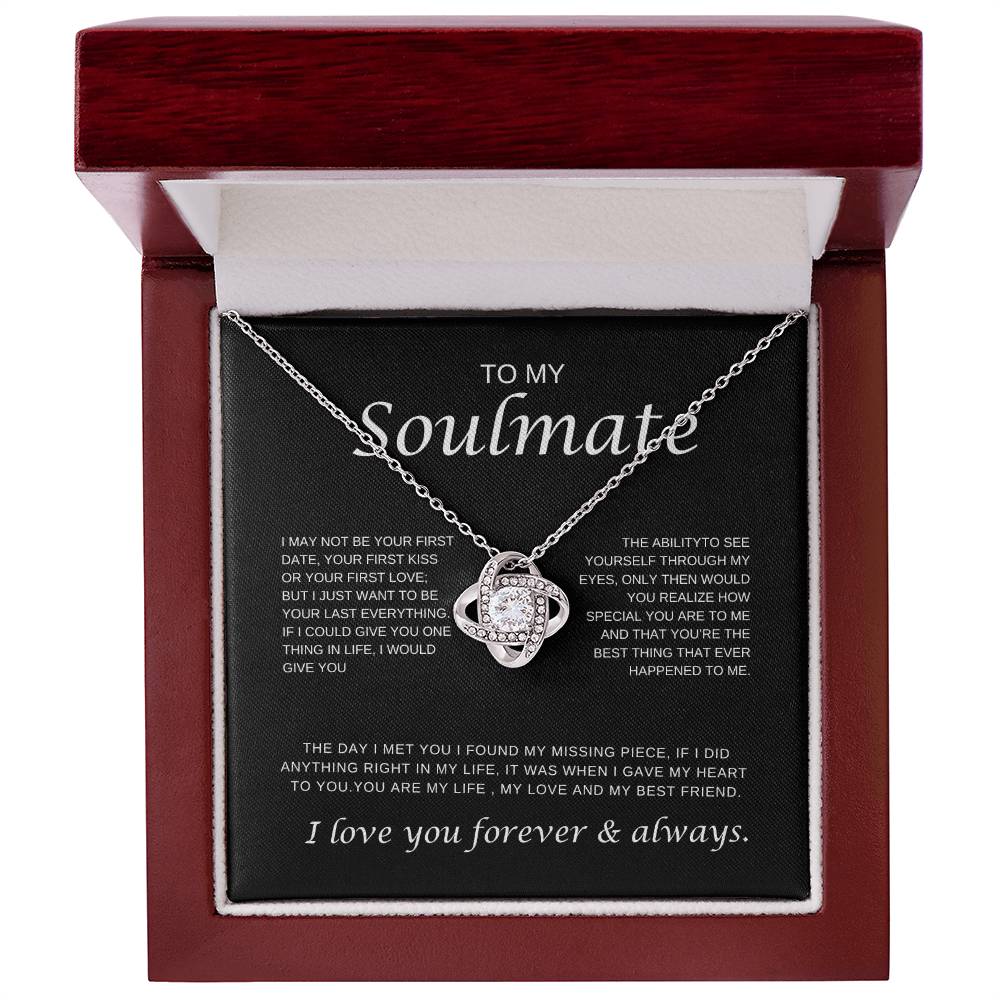 To My Soulmate /  Love Knot Necklace with Message Card / Christmas Gift