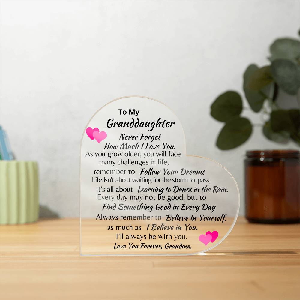 To My Granddaughter | Acrylic Plaque | Hearts | Love Grandma