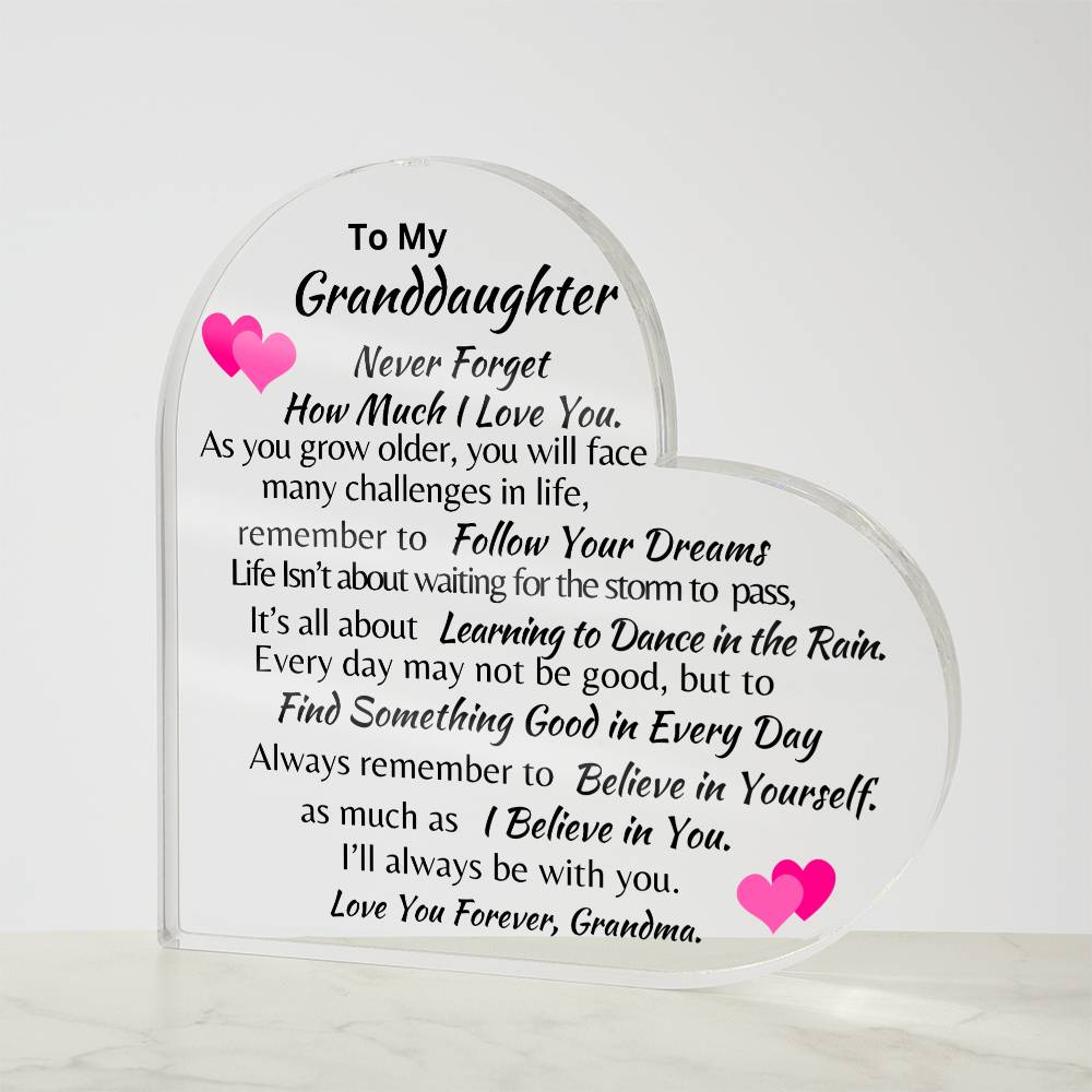 To My Granddaughter | Acrylic Plaque | Hearts | Love Grandma