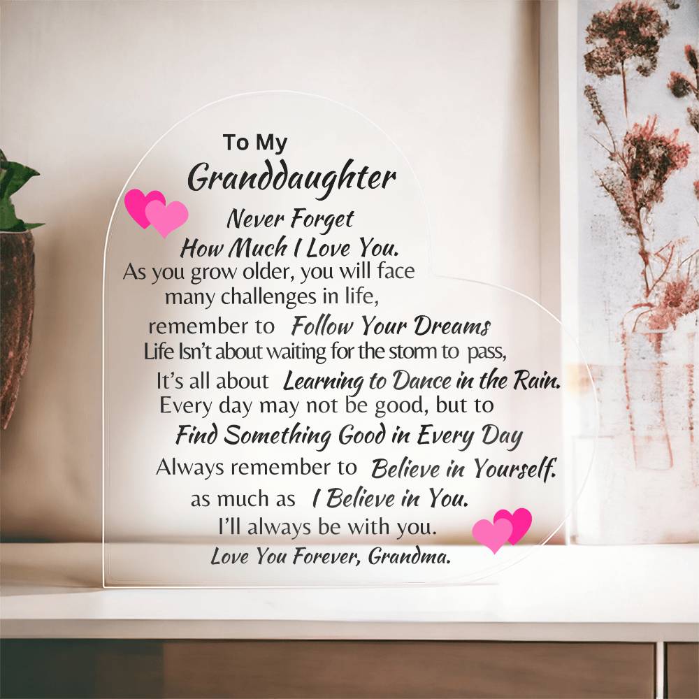 To My Granddaughter | Acrylic Plaque | Hearts | Love Grandma