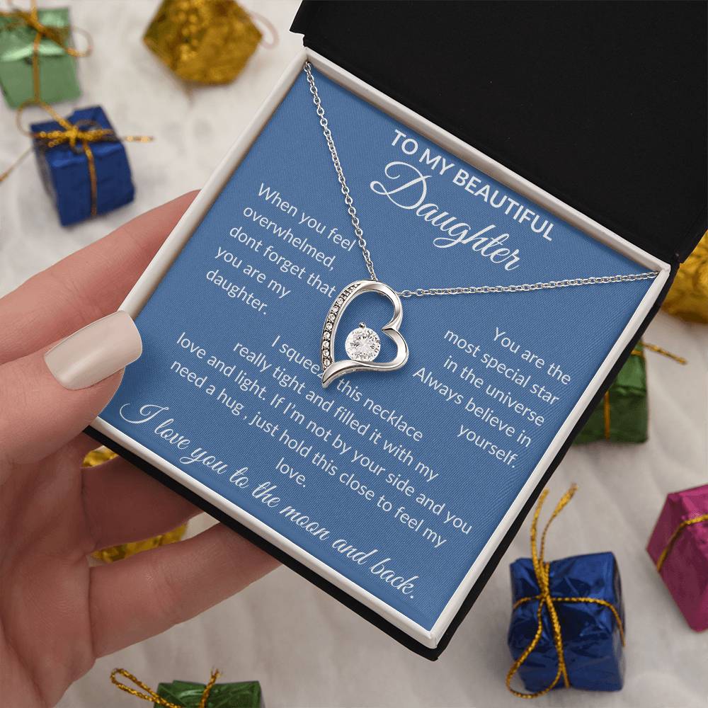 To My Beautiful Daughter | Forever Love Necklace | Blue Background